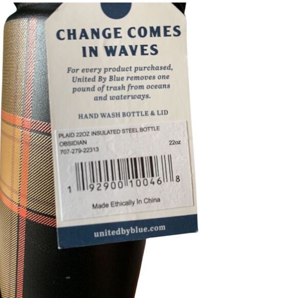 United By Blue 22oz Obsidian Plaid Insulated Steel Water Bottle - Picture 7 of 8